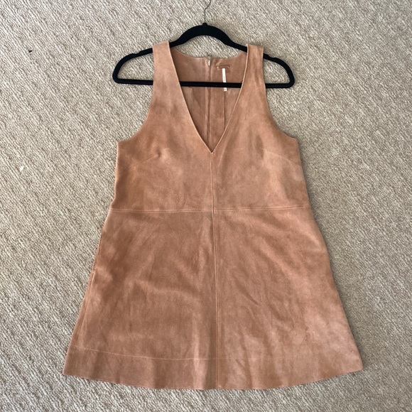Free People Retro Love Suede Genuine Leather Mini Fit Flare Shift Dress size XS - Picture 10 of 14